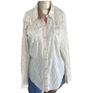 Twenty X Wrangler Western Shirt Women Large Diamond Pattern Embroidered Cowgirl